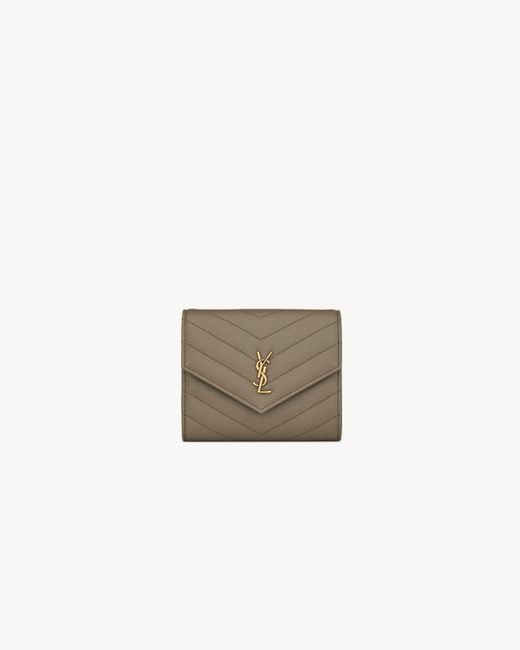 Saint Laurent Natural Cassandre Compact Tri Fold Wallet