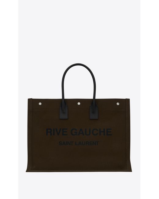 rive gauche large tote bag in printed canvas and leather