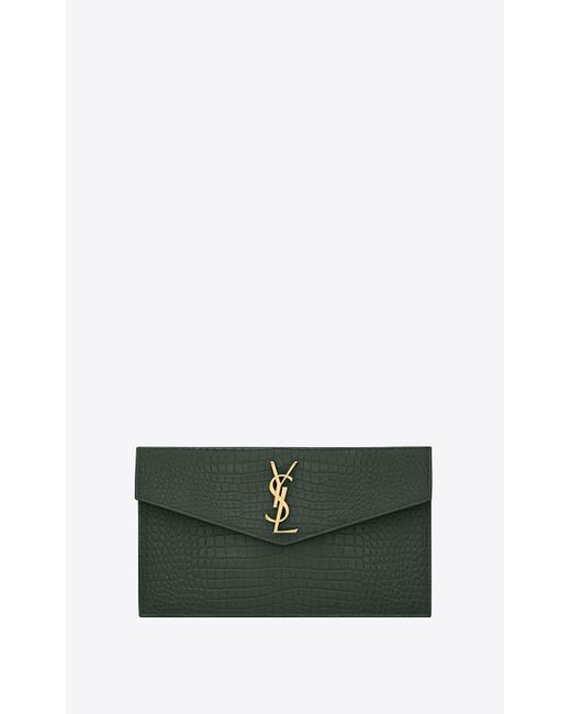 Saint Laurent Uptown Pouch In Crocodile Embossed Shiny Leather Lyst