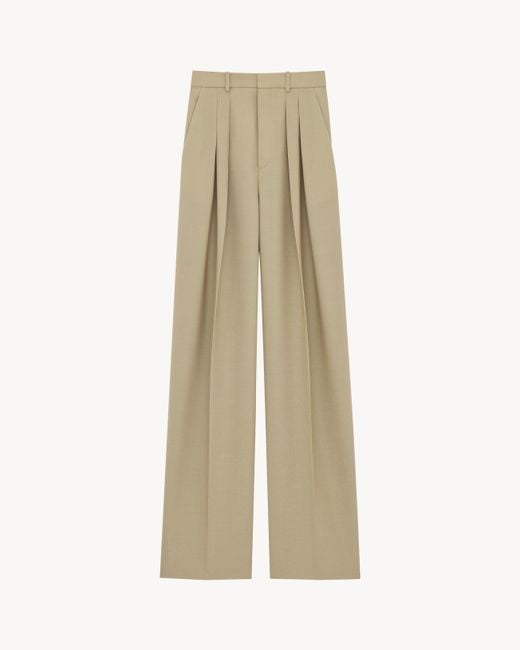 Saint Laurent Natural Wool And Silk Pants