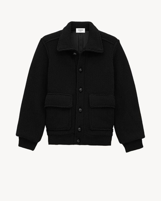 Saint Laurent Black Saint Laone Sizerent Knit Bomber for men