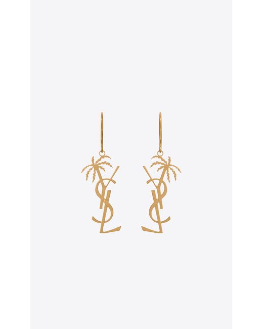 Saint Laurent Metallic Monogram Palm Earrings In Metal