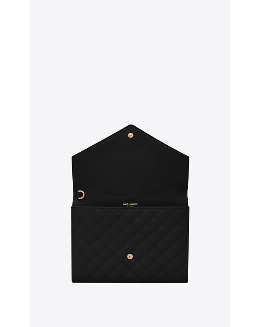 Saint Laurent Black Envelope Flap Pouch In Mix Matelassé Grain De Poudre Embossed Leather