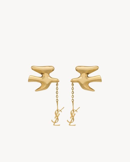 Saint Laurent Metallic Cassandre Pendant Dove Earrings