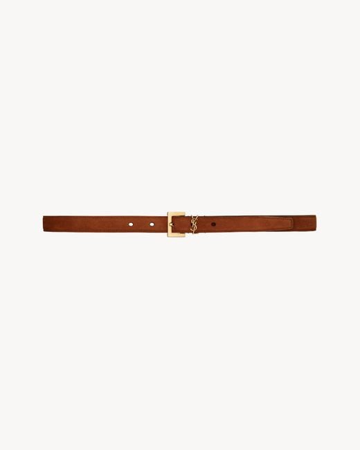 Saint Laurent Brown Fine Ceinture Cassandre En Suède Ambre 80