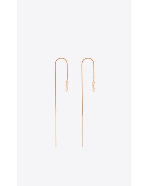 Saint Laurent Metallic Opyum Ysl Long Threader Earrings In Metal