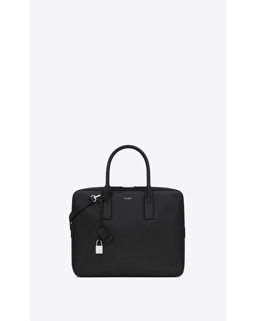 Saint Laurent Museum Small Flat Briefcase In Black Textured Leather for men