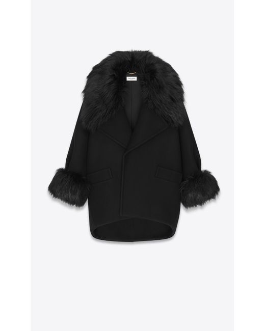 Manteau oversize en feutre de laine et fourrure non animale Saint Laurent  en coloris Noir | Lyst