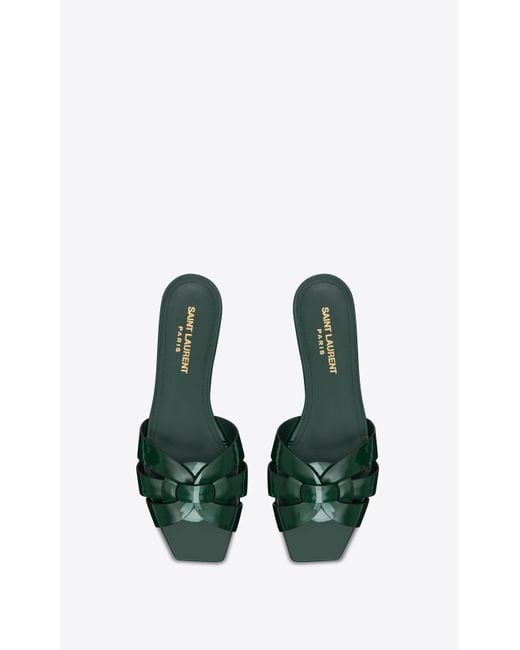 Saint Laurent Green Tribute Mules In Patent Leather
