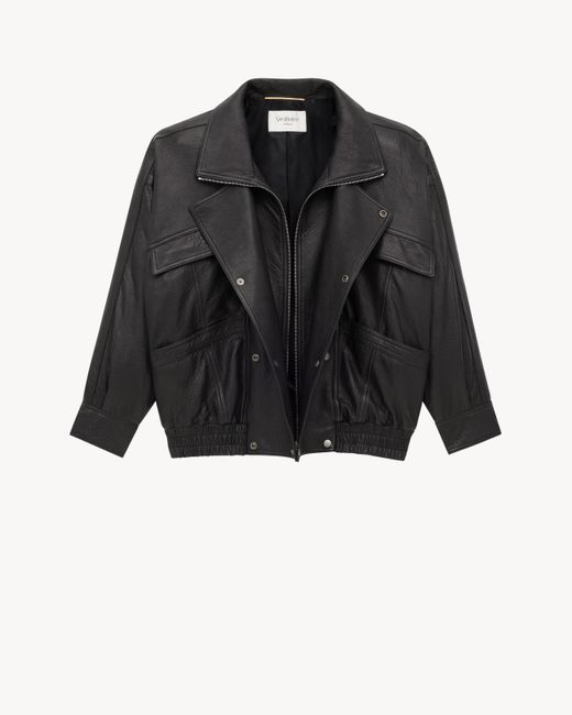 Saint Laurent Black Leather Bomber Jacket