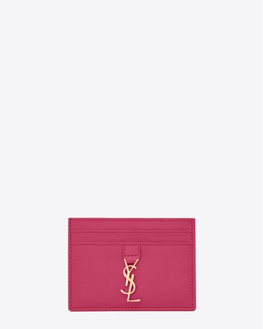 Saint Laurent Pink Ysl Credit Card Case In Lipstick Fuchsia Leather