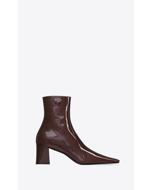 Saint Laurent Brown Rainer Zipped Boots In Patent Leather for men