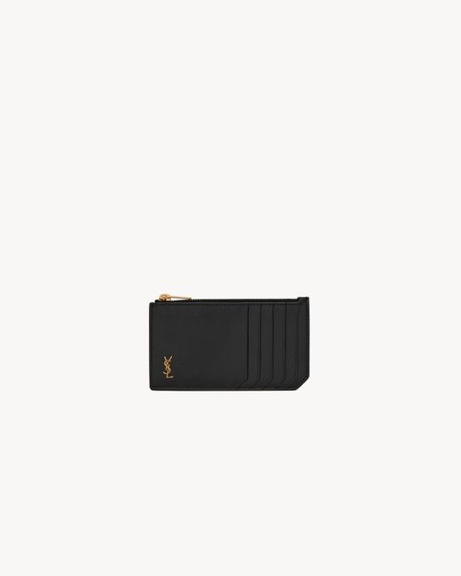Saint Laurent White Tiny Cassandre Zipped Fragments Credit Card Case for men