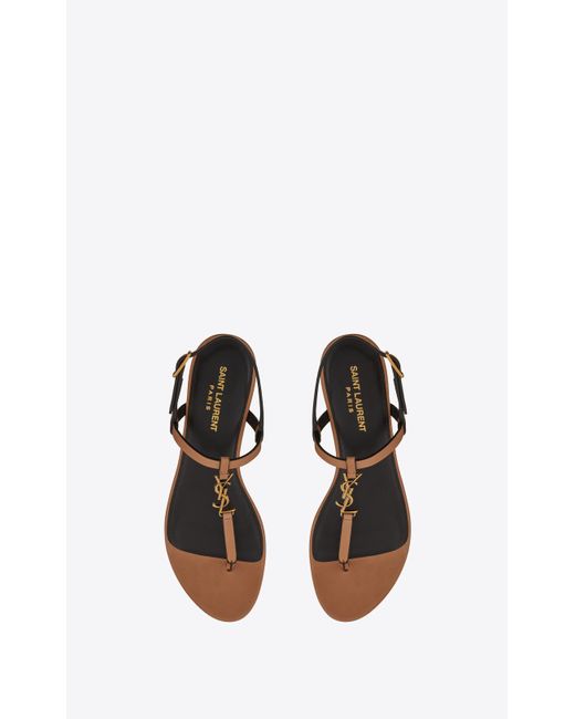 Saint Laurent Cassandra Flat Sandals In Vegetable-tanned Leather With ...