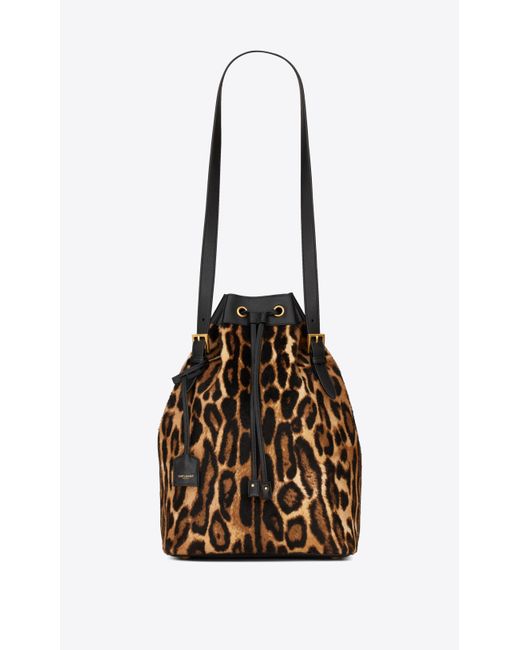 Saint Laurent Natural Rivage Medium Bucket Bag In Leopard-print Pony-effect Leather