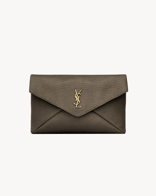 Saint Laurent Brown Leather Cassandre Envelope Pouch