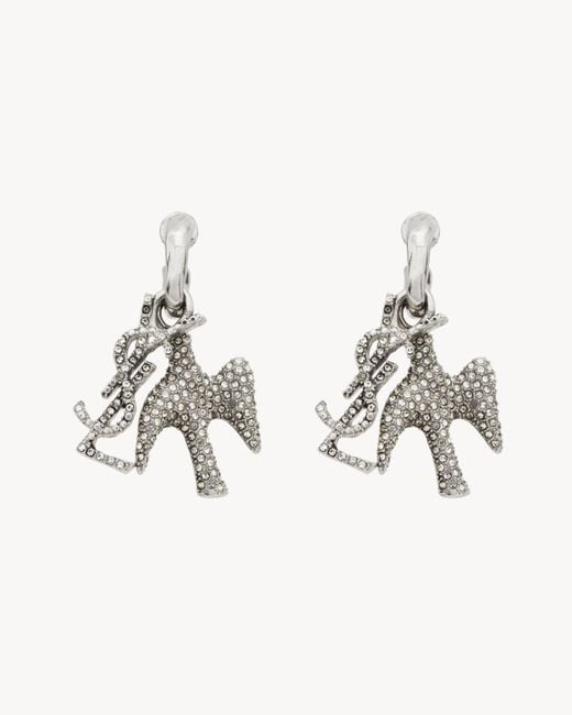 Saint Laurent Metallic Cassandre Dove Charm Hoop Earrings