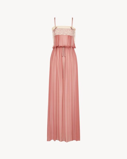 Saint Laurent Pink Geschnürtes Kleid Aus Seiden-Crêpe-Musselin