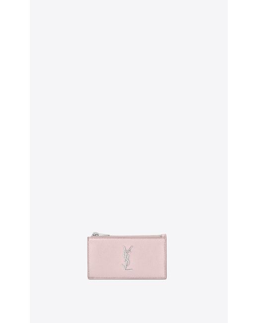 Saint Laurent Leather Monogramme Fragments Porte-cartes Zippé En Cuir Lamé  - Lyst