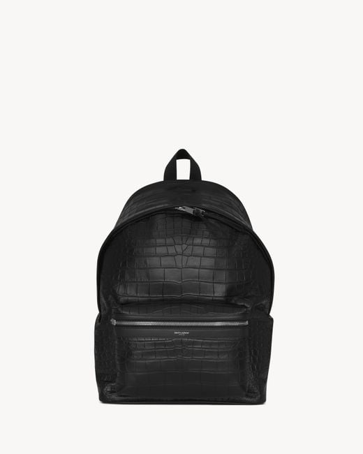 Saint Laurent Black City Backpack In Crocodile Embossed Leather for men