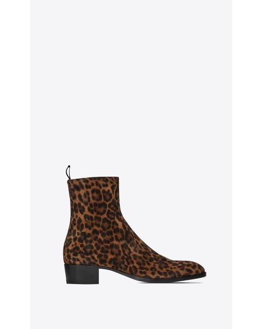 Saint Laurent Brown Wyatt Leopard Print Boots for men