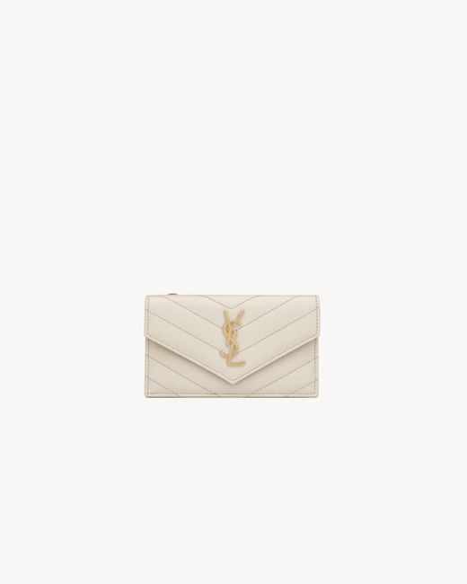 Saint Laurent White Cassandre Matelassé Fragments Flap Card Case