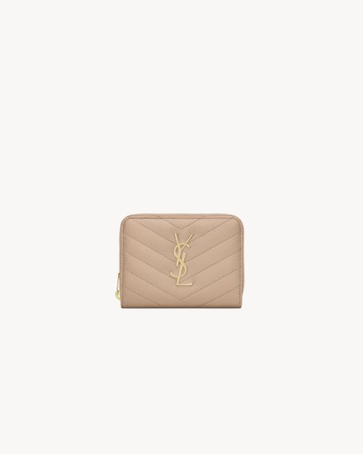Saint Laurent Natural Cassandre Matelassé Compact Zip Around Wallet