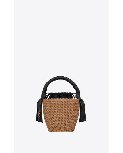 Saint Laurent Panier Round Bag In Wicker And Leather in Brown | Lyst