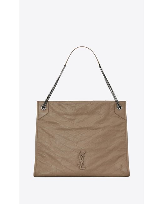 Saint Laurent Niki Large Shopping Bag In Crinkled Vintage Leather in Gray