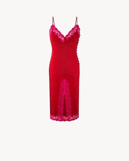 Saint Laurent Red Laced Midi Dress