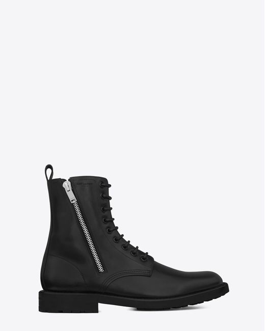 Saint Laurent Black Rangers Leather Army Boots  for men