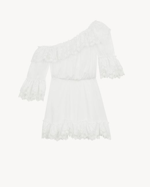 Saint Laurent White Ruffled Dress