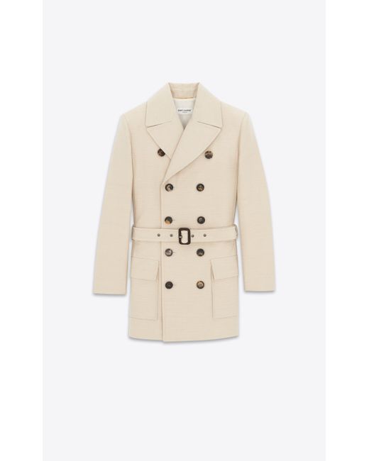 Saint Laurent Natural Saharienne Jacket In Cotton And Wool