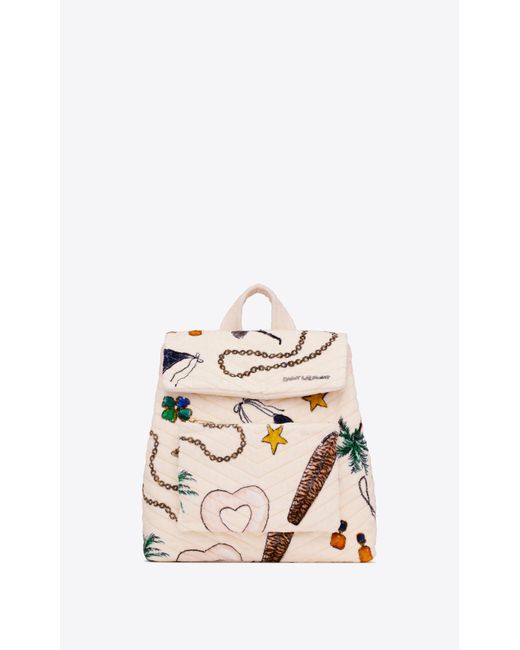 Saint Laurent White Backpack In Printed Terrycloth