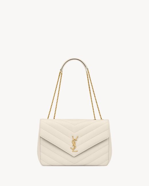 Saint Laurent Natural Loulou Large Matelassé Aus Lammleder