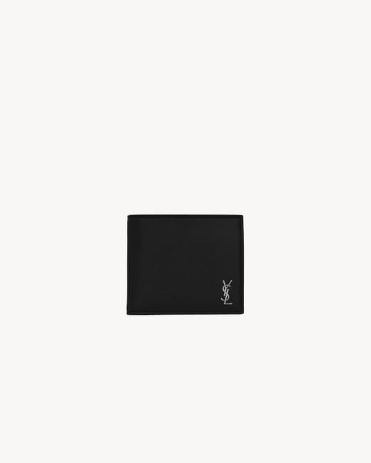 Saint Laurent White Tiny Cassandre E/w Portefeuille Avec Porte-monnaie En Cuir Lisse Noir for men