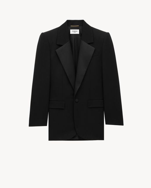 Saint Laurent Black Smokingjacke Aus Grain De Poudre