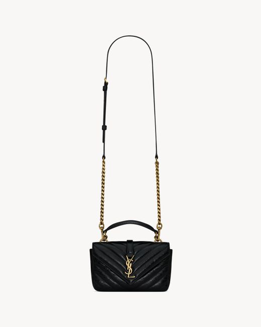 Saint Laurent カレッジ ミニチェーンバッグ（シャイニークラックルレザー） ブラック White