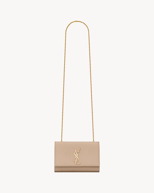 Saint Laurent Natural Kate Small Tasche Mit Kette Aus Schwarzem Strukturiertem Leder Mit Grain-De-Poudre-Prägung