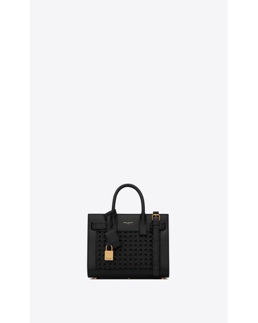 Saint Laurent Black Classic Sac De Jour Nano In Smooth Leather And Woven Cane
