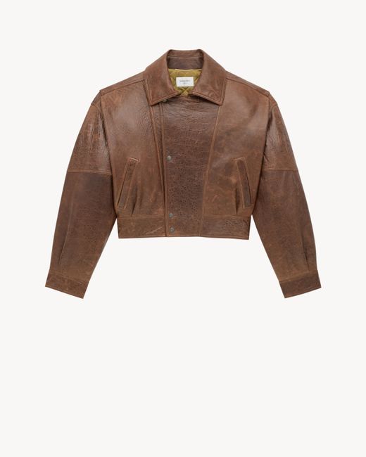 Saint Laurent Brown Leather Cropped Jacket