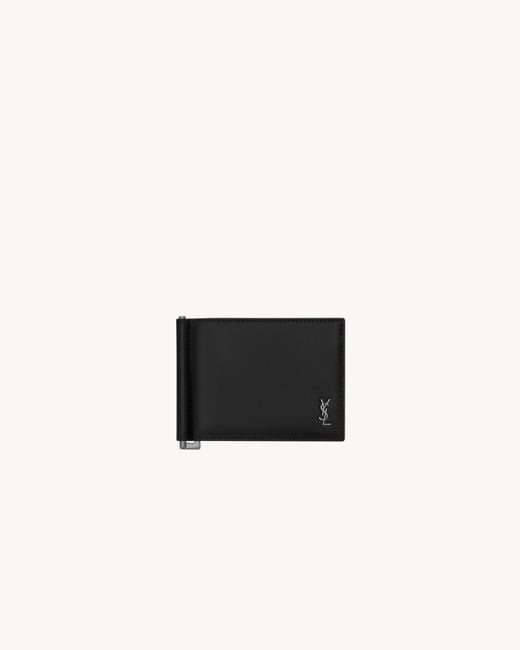 Saint Laurent White Tiny Cassandre Portefeuille Avec Pince À Billets En Cuir Mat for men