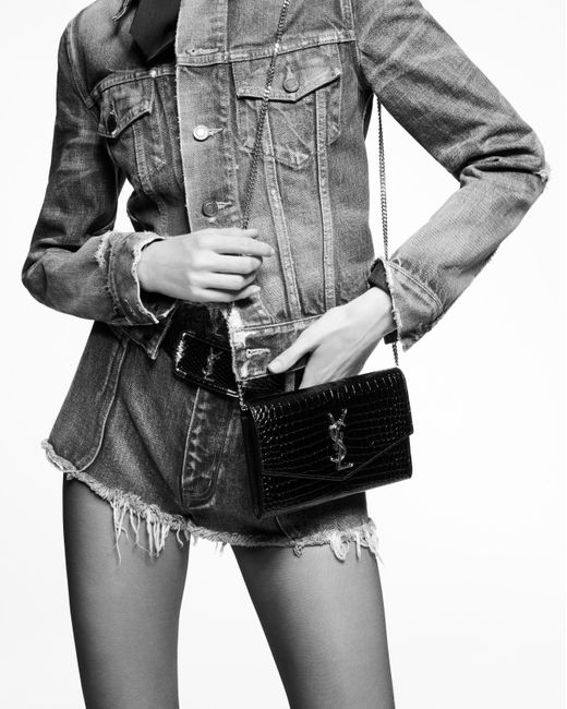 uptown croc embossed leather clutch