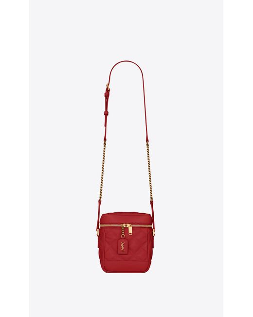 Saint Laurent Red 80's Vanity Bag In Carré-quilted Grain De Poudre Embossed Leather