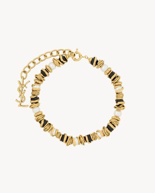 Saint Laurent Metallic Loulou Pearl And Disk Necklace