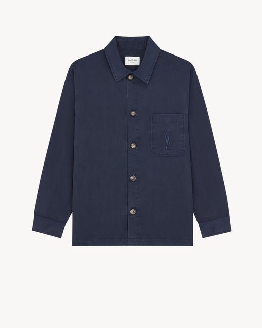Saint Laurent Blue Cotton Cassandre Overshirt Jacket for men