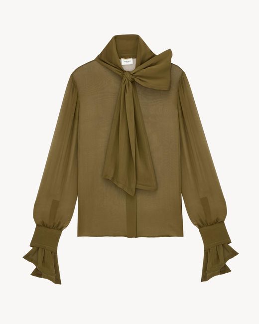 Saint Laurent Green Lavallière Blouse