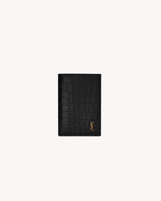 Tiny Cassandre Portefeuille En Cuir Mat Embossé Crocodile Saint Laurent pour homme en coloris Black