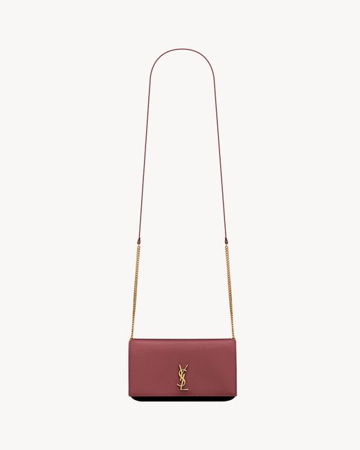 Saint Laurent ストラップ付きフォンホルダー "モノグラム"（スムースレザー） レッド Red
