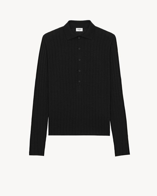 Saint Laurent Polo Aus Wolle Mit Pointelle-Flachrippenmuster in Black für Herren